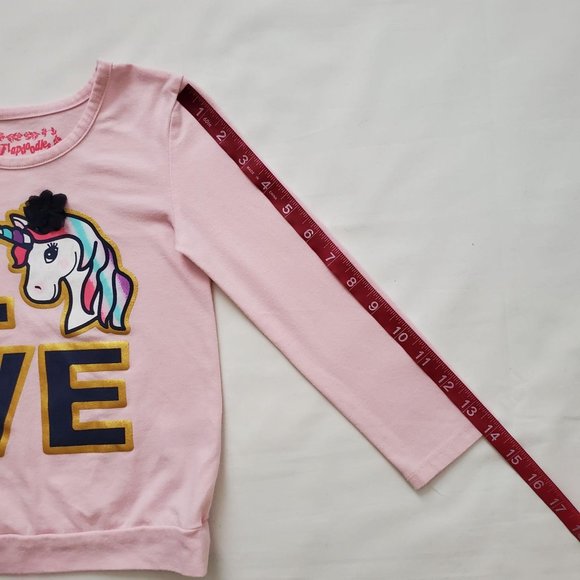 Flapdoodles Kids Girls LOVE And Hearts Unicorn Pink Long Sleeve Shirt Size 4 - Picture 9 of 11
